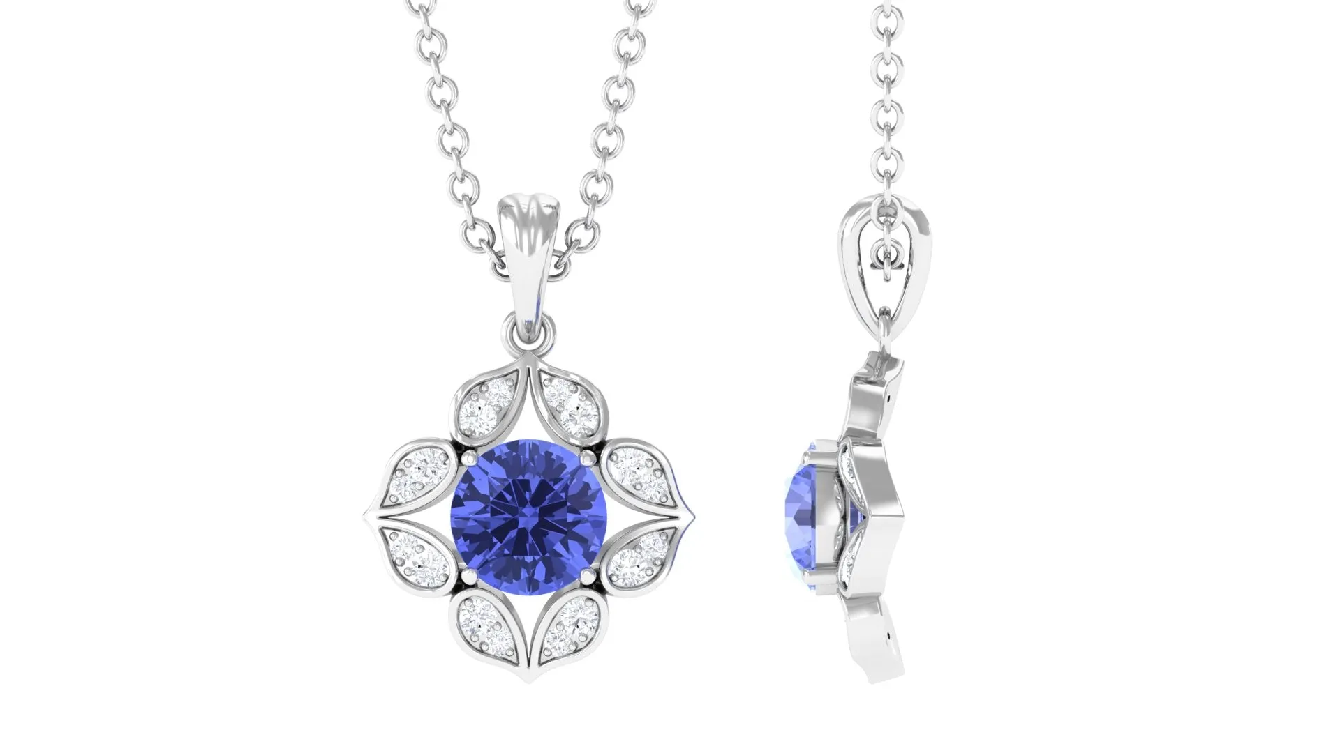 Antique Style Natural Tanzanite Bridal Pendant with Diamond