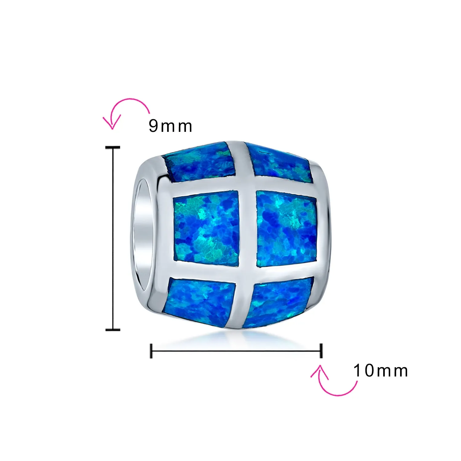 Aqua Blue Opal Inlay Barrel Charm Bead Sterling Silver for European Bracelet