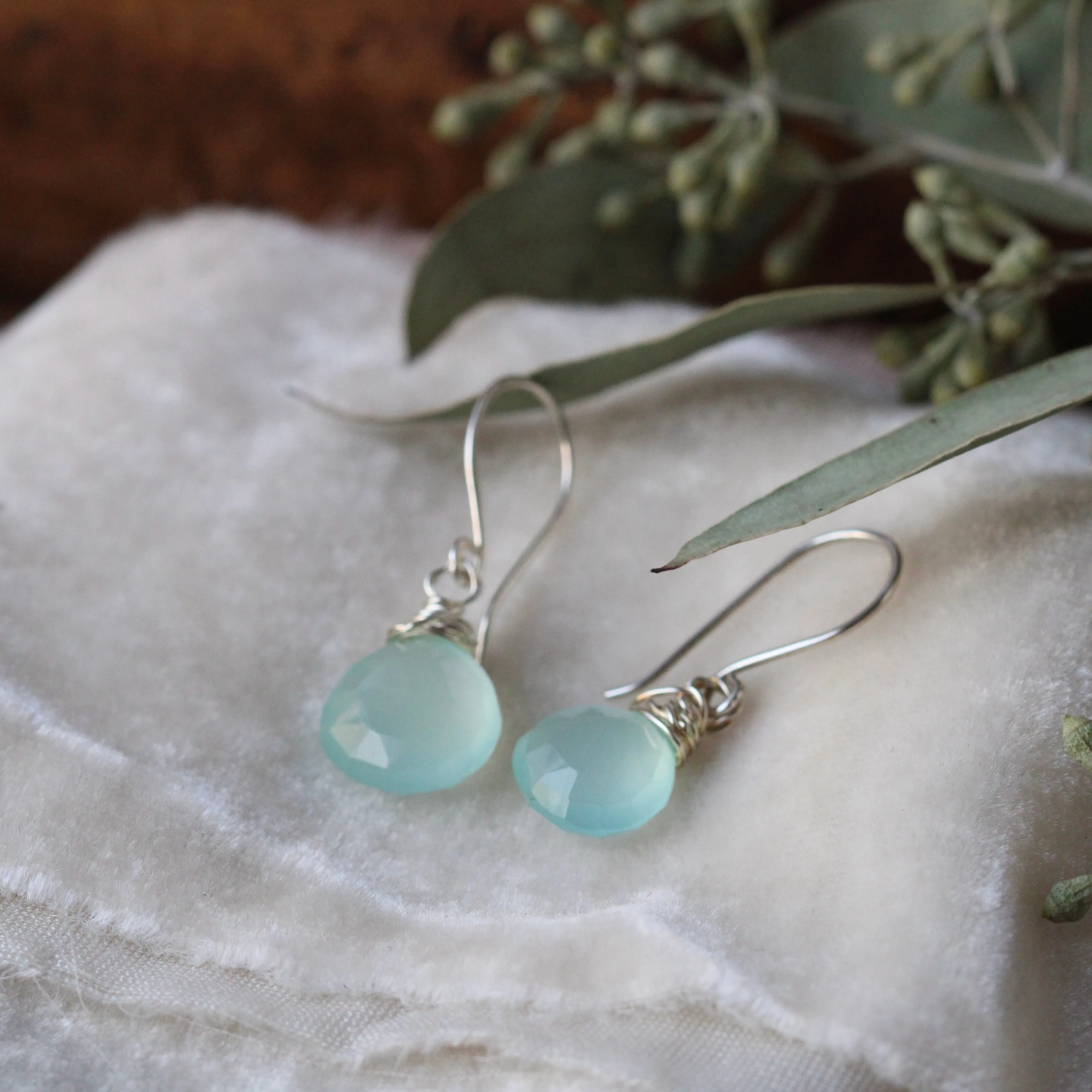 Aqua Chalcedony sterling silver dangle earrings