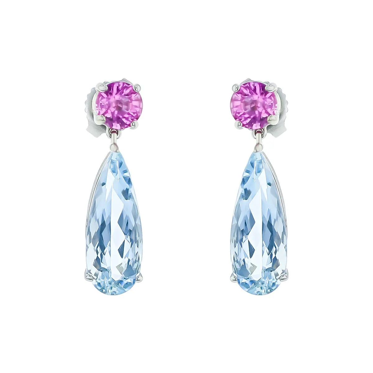 Aquamarine and Pink Sapphire Drop Earrings