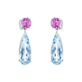 Aquamarine and Pink Sapphire Drop Earrings