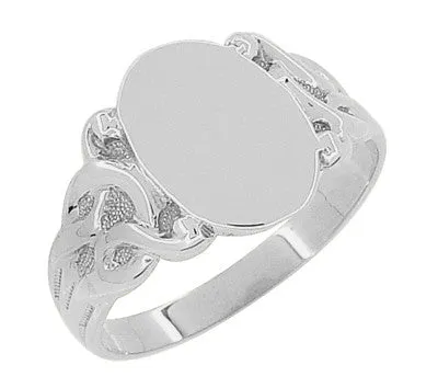 Art Nouveau Vines Oval Signet Ring in 14 Karat White Gold