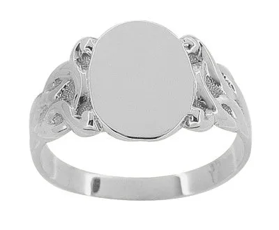 Art Nouveau Vines Oval Signet Ring in 14 Karat White Gold