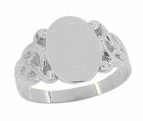 Art Nouveau Vines Oval Signet Ring in 14 Karat White Gold