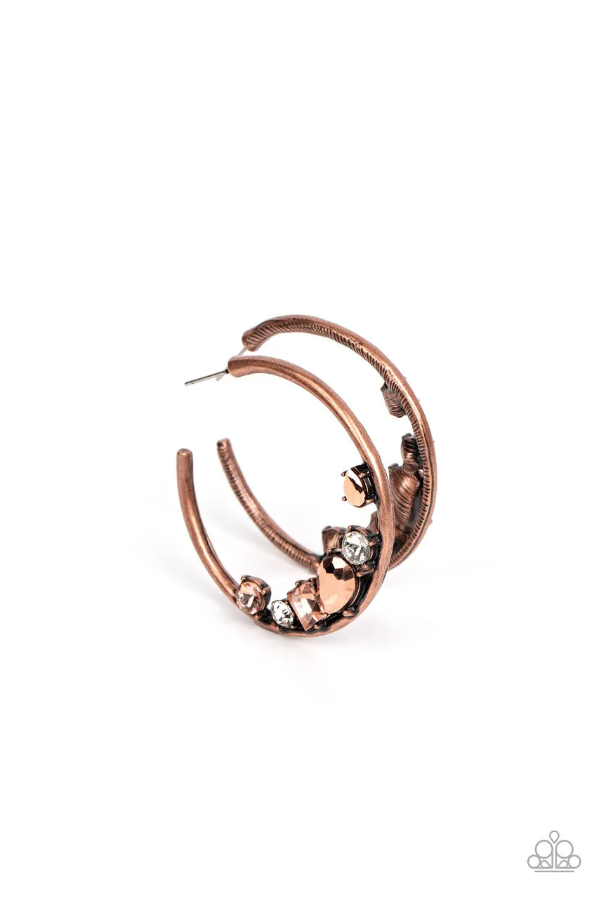 Attractive Allure - Copper - Iridescent Rhinestone Paparazzi Hoop Earrings