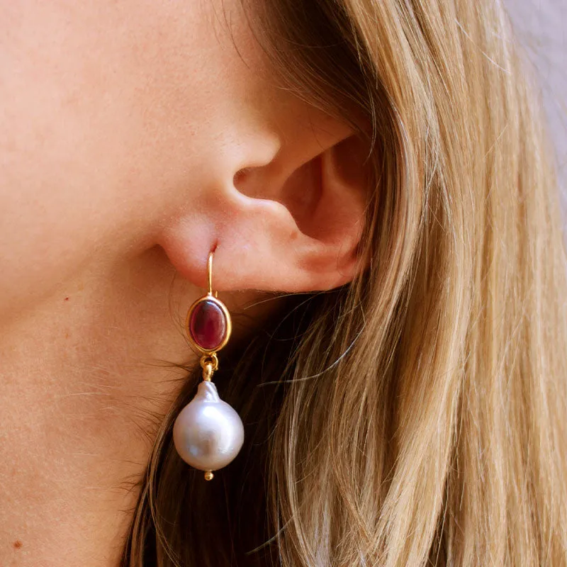 Ava Earring, Garnet, Gold