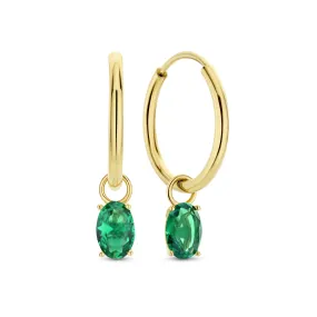 Baguette Olivia 14 karat gold hoop earrings with green zirconia stone