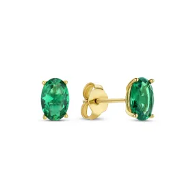 Baguette Olivia 14 karat gold stud ear studs with green zirconia stone