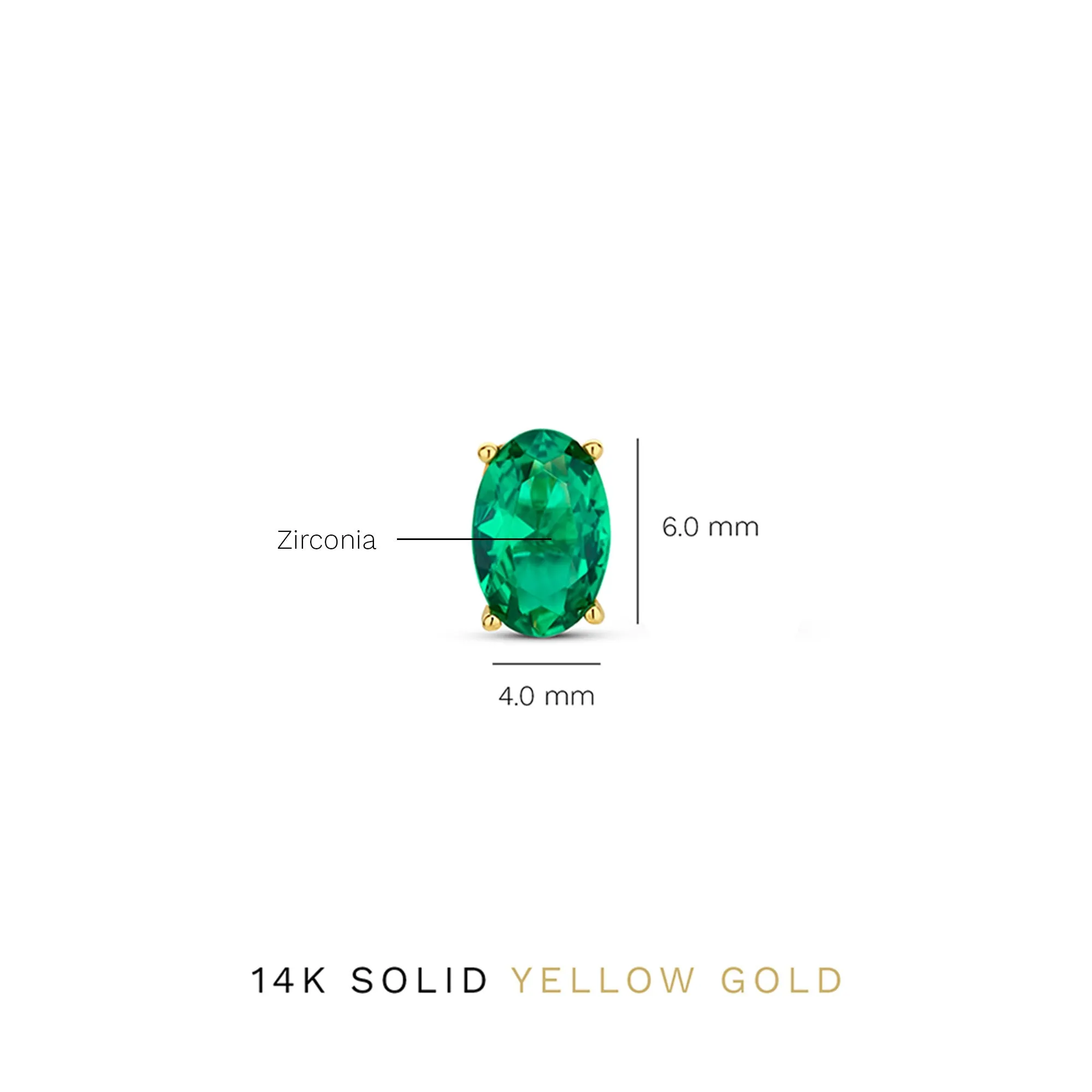 Baguette Olivia 14 karat gold stud ear studs with green zirconia stone