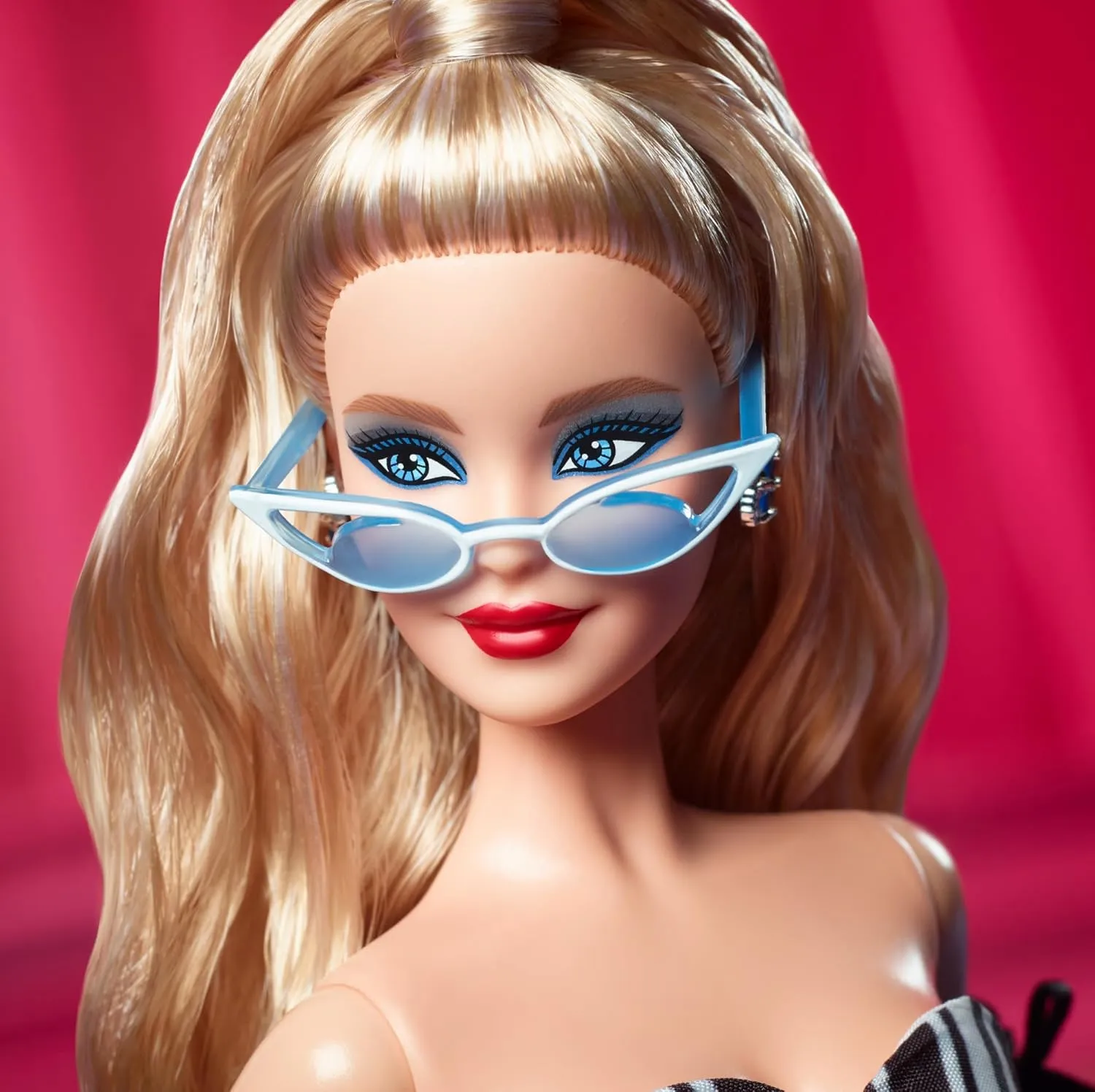 Barbie 65th Anniversary Signature Doll Collectible with Blonde Hair, Black and White Gown, Sapphire Gem Earrings and Sunglasses for Kids Ages 5 