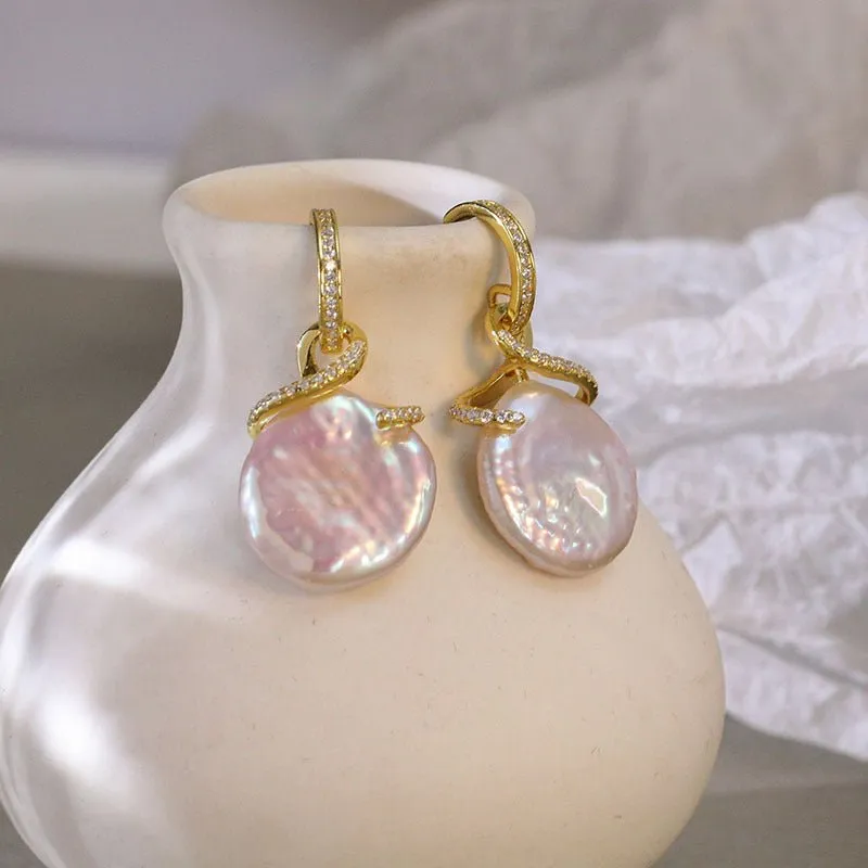 Baroque Pearl  Hoop Earrings  in Gold Vermeil