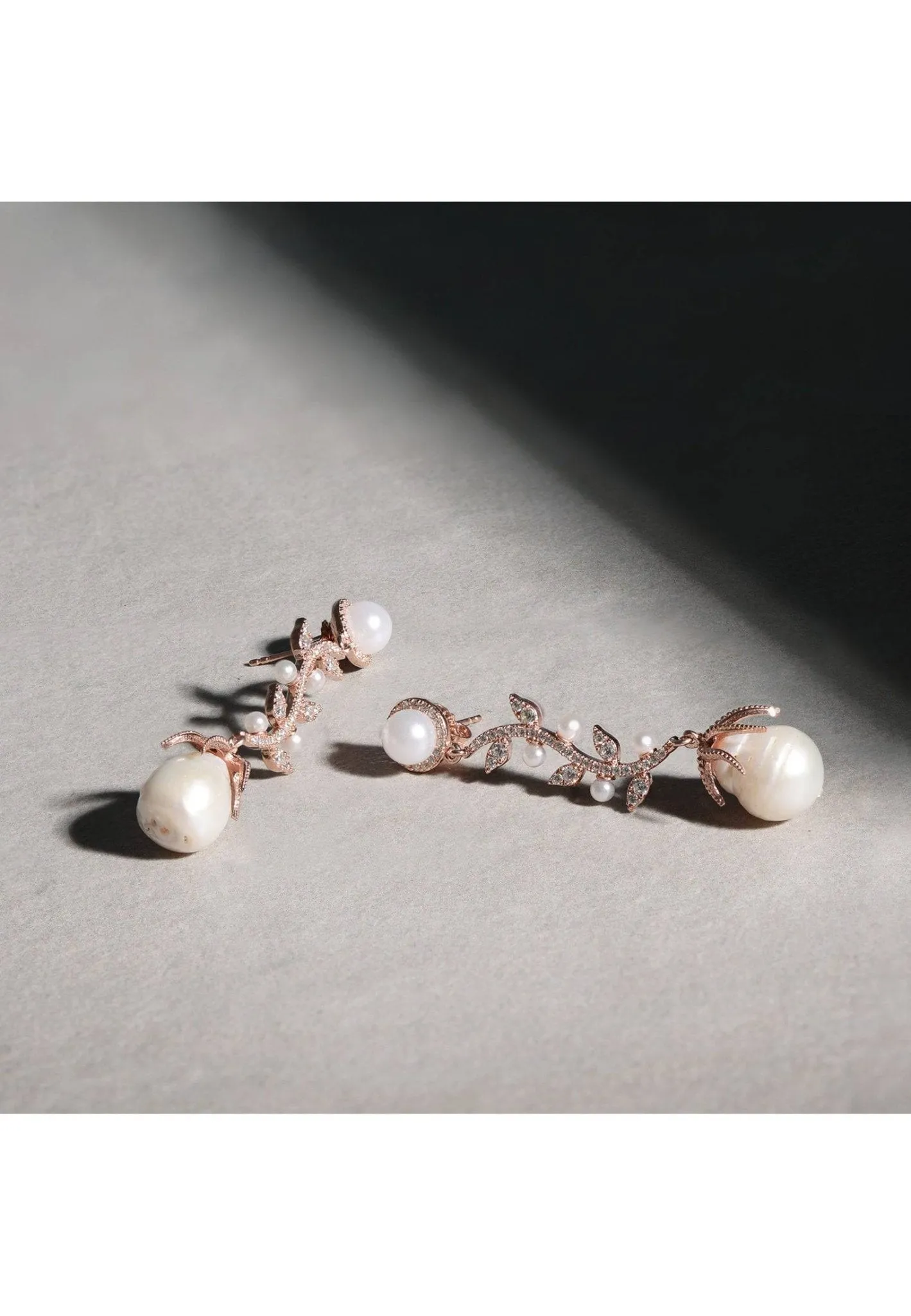 Baroque Pearl Trailing Flowers Earrings Silver