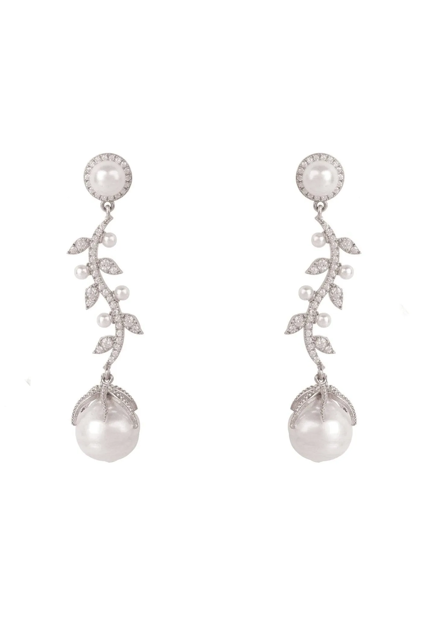 Baroque Pearl Trailing Flowers Earrings Silver