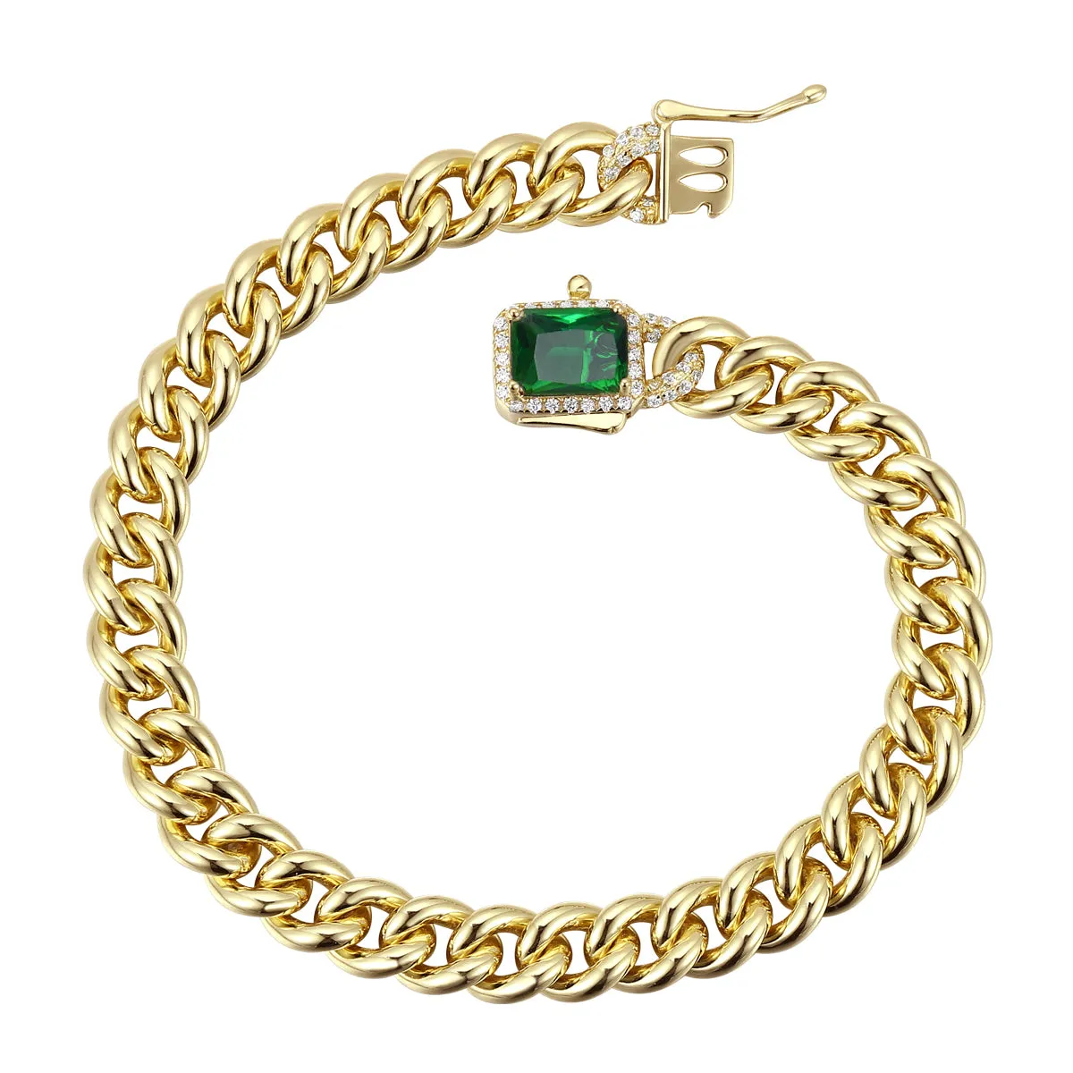 Belleville Scintillating Emrald Green Golden Chain Bracelet