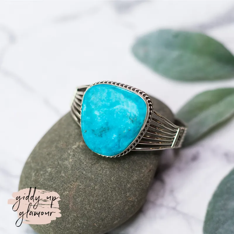 Betta Lee | Navajo Handmade Sterling Silver Cuff Bracelet with Kingman Turquoise Stone