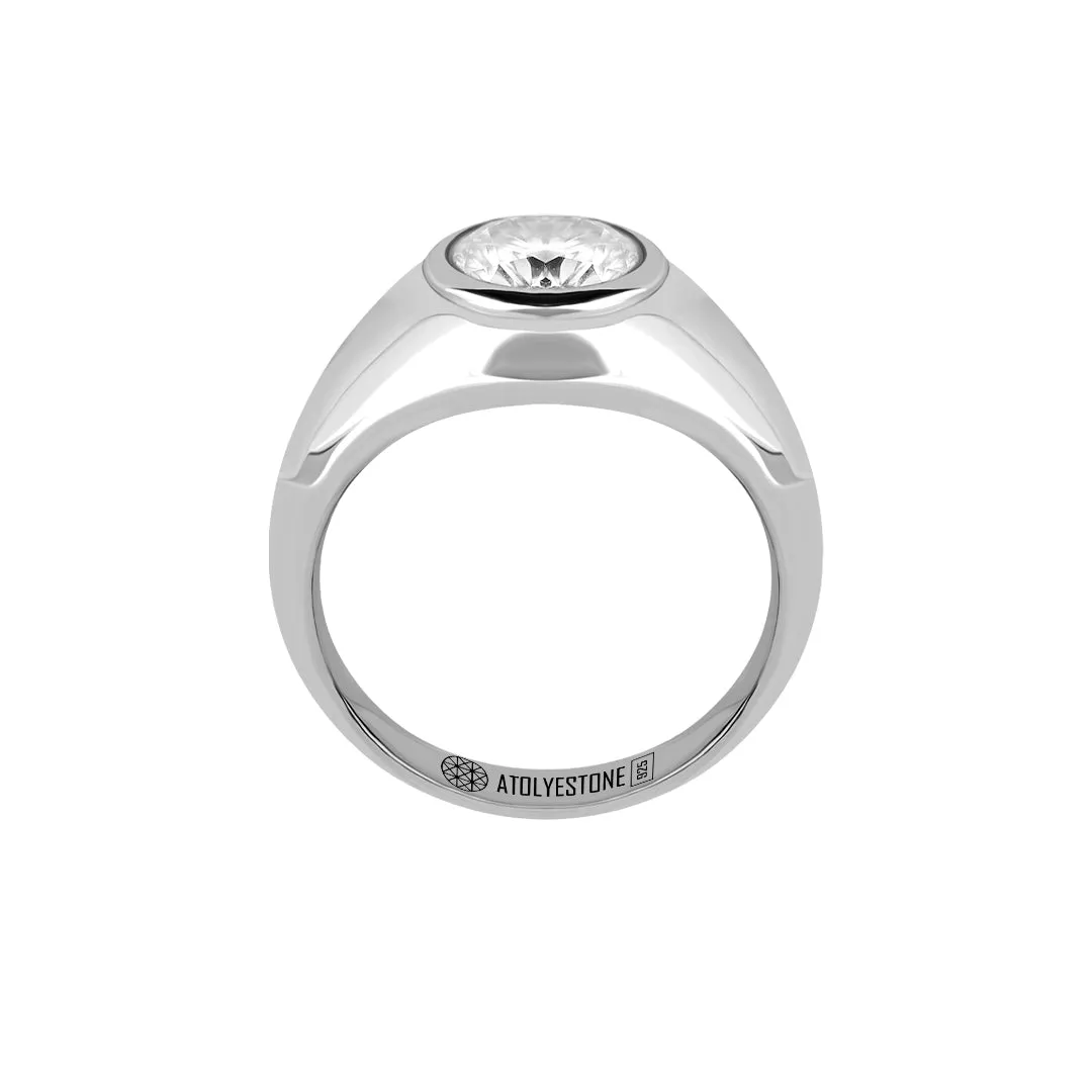 Bezel Moissanite Signet Ring in Silver