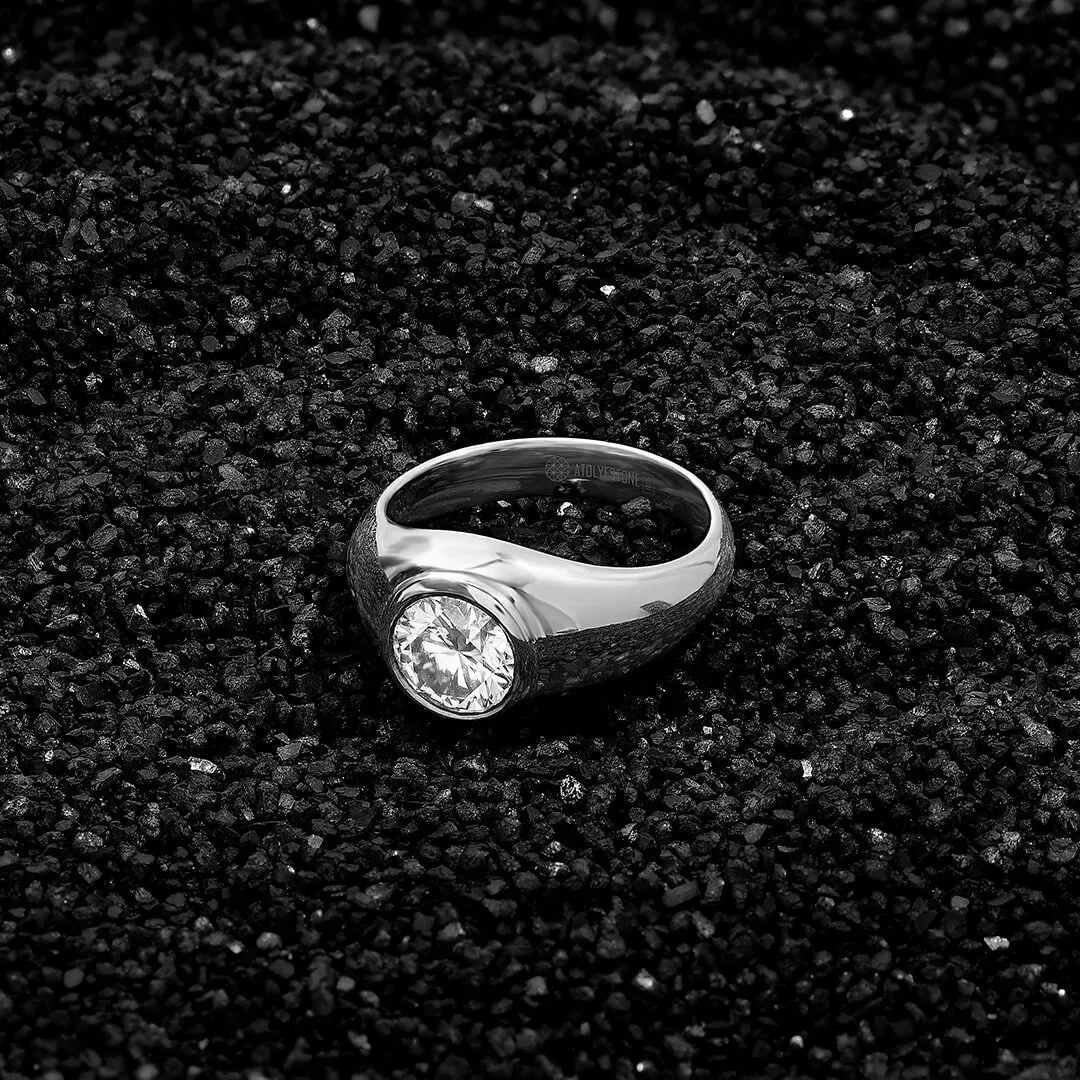 Bezel Moissanite Signet Ring in Silver