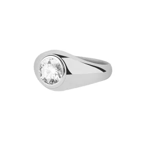 Bezel Moissanite Signet Ring in Silver