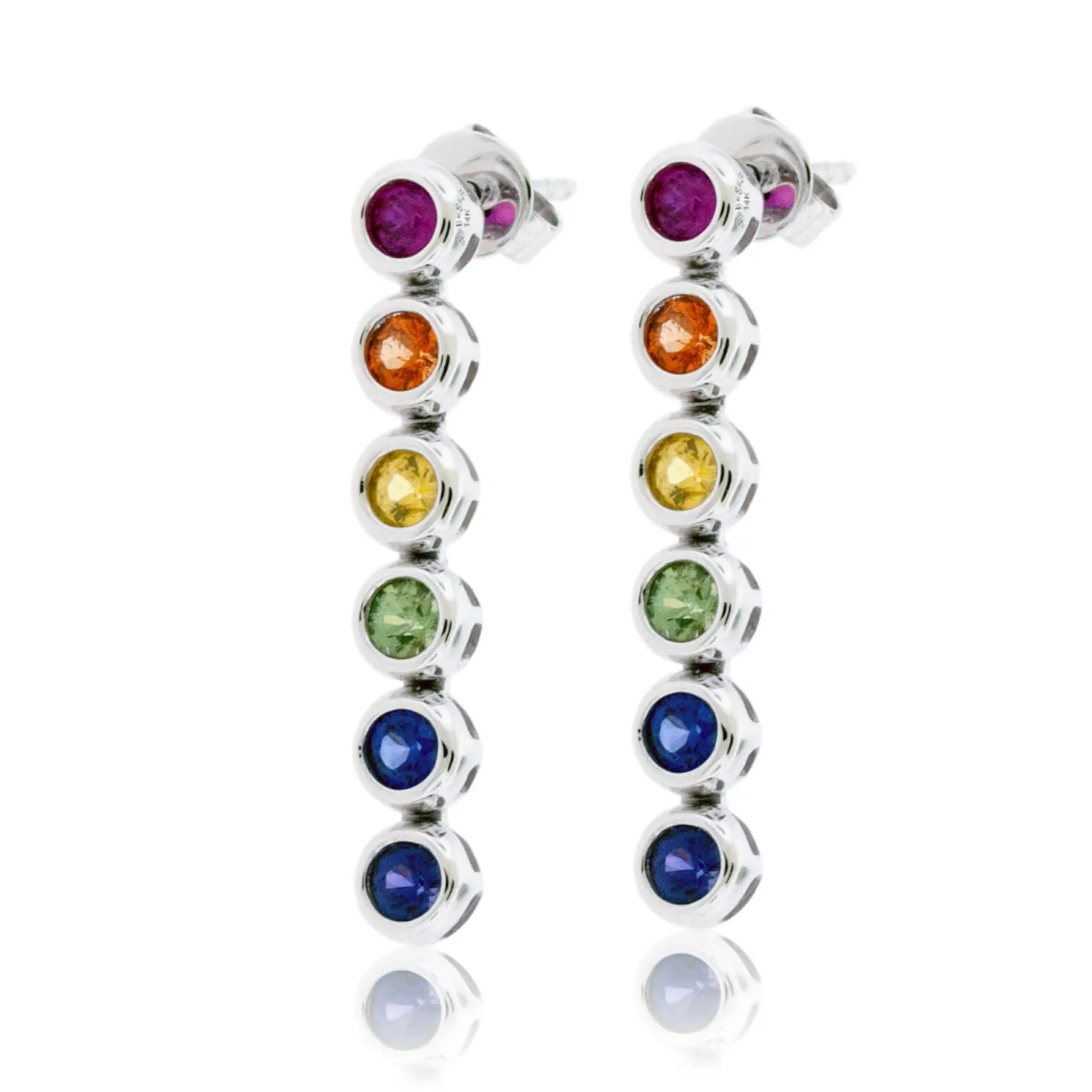 Bezel Set Diamond Cut Rainbow Sapphire Drop Earrings