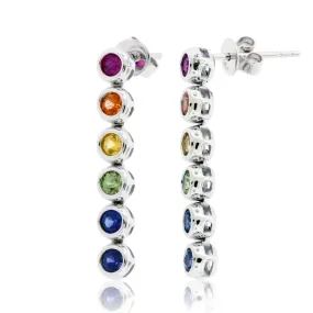 Bezel Set Diamond Cut Rainbow Sapphire Drop Earrings