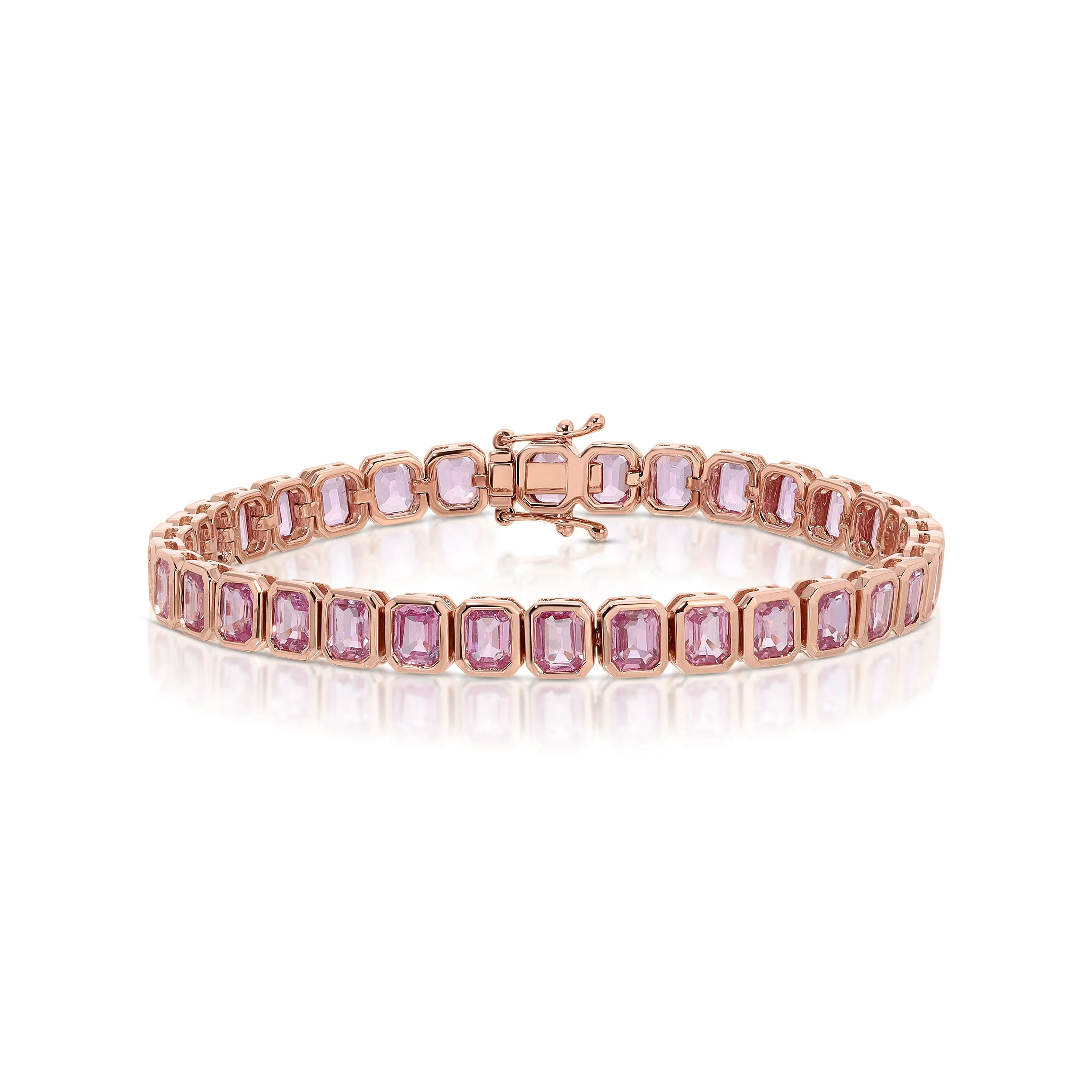 BEZELED EMERALD CUT PINK SAPPHIRE BRACELET