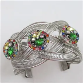 Big Silver Cuff Bracelet with Multi-colored Crystal