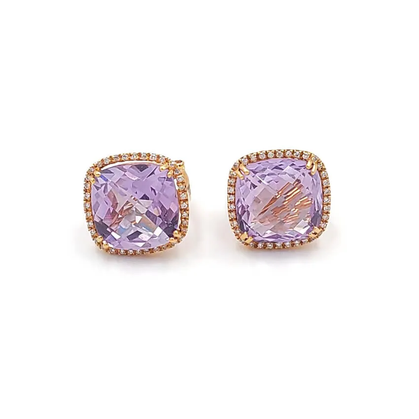 Bijan Fere 18K Rose Gold Pink Amethyst Diamond Earrings 32089/BF2885-E