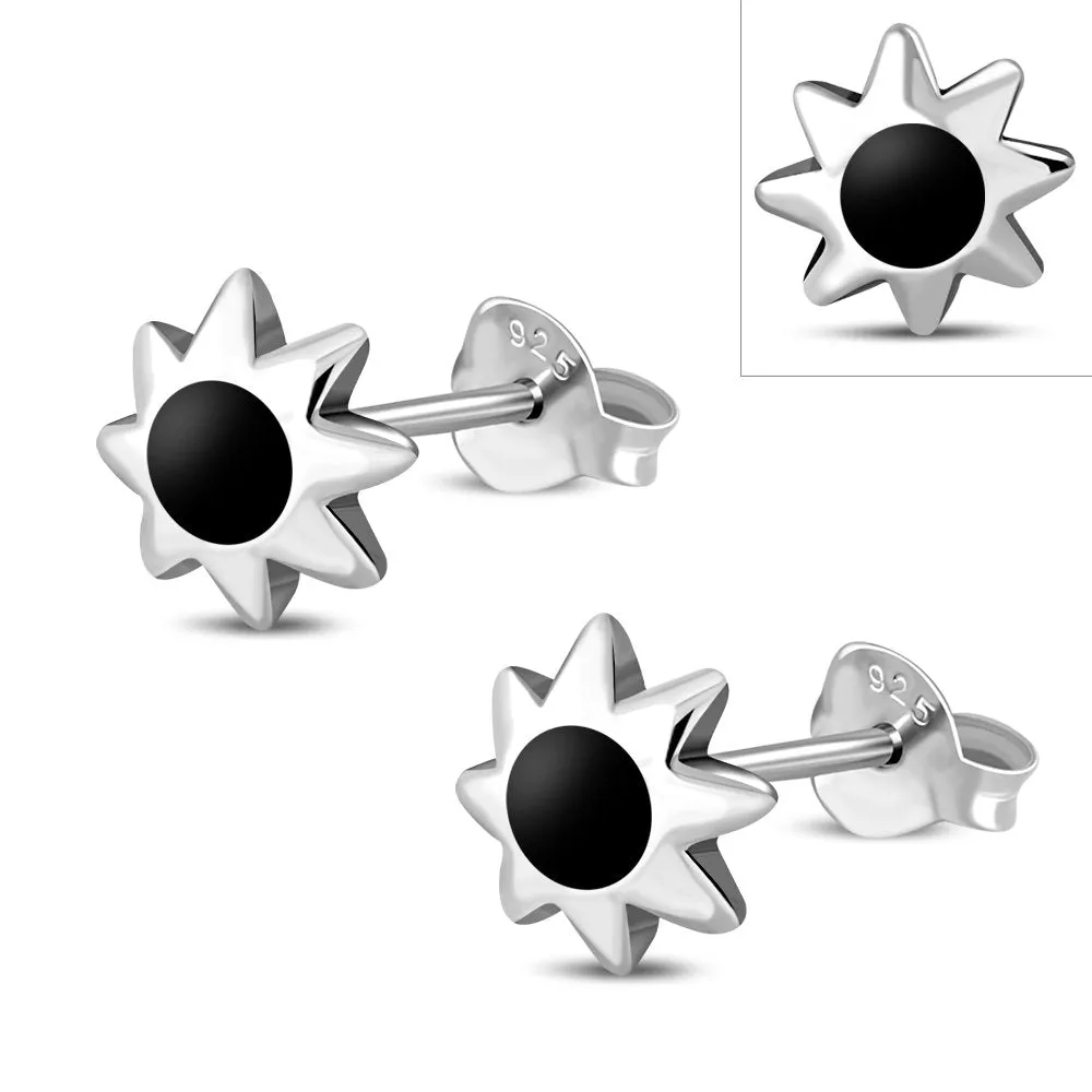 Black Onyx Stud Silver Earrings