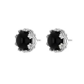 Black Onyx Studs in 10k White Gold