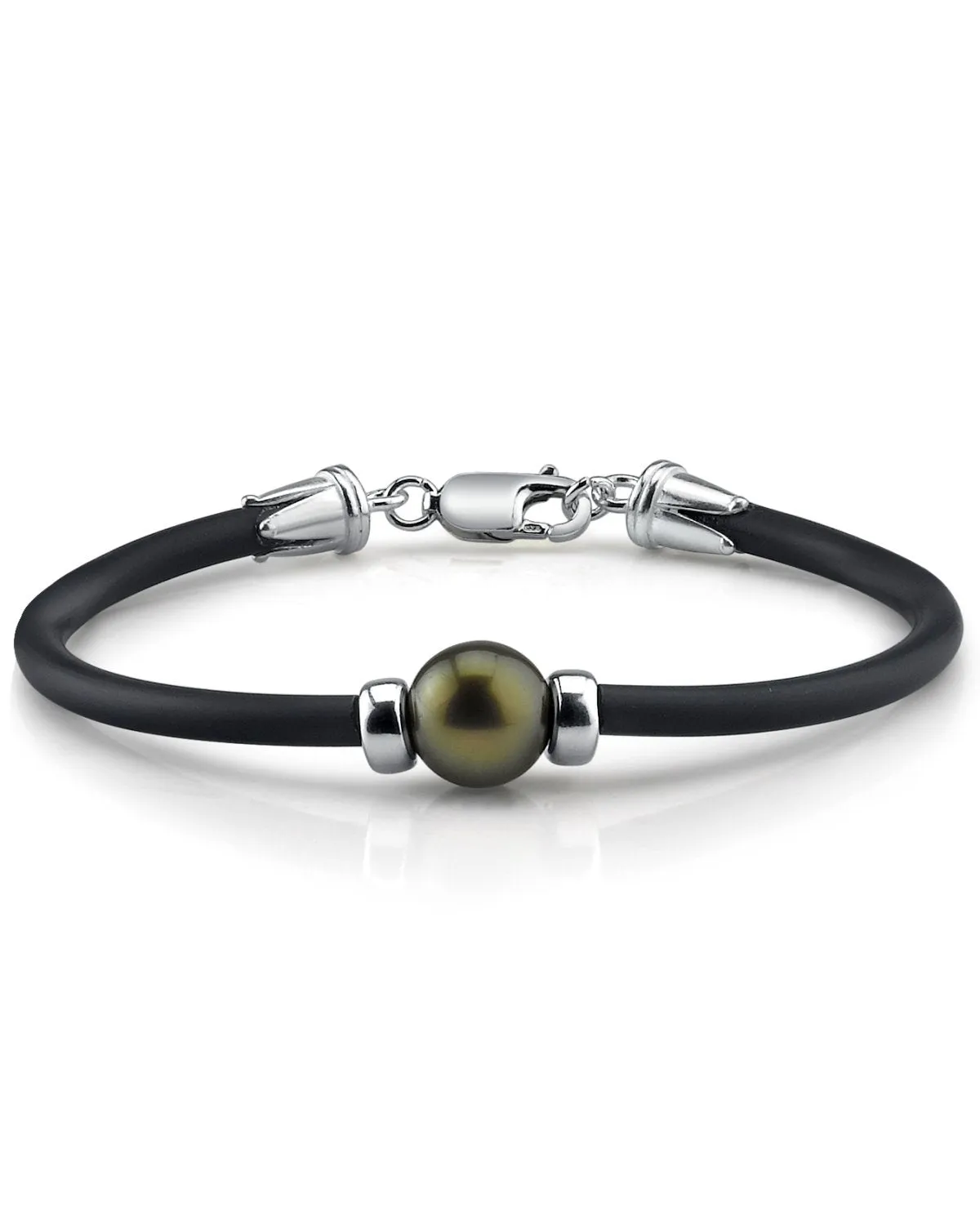 Black Tahitian Round Pearl on Rubber Poe Rava Bracelet