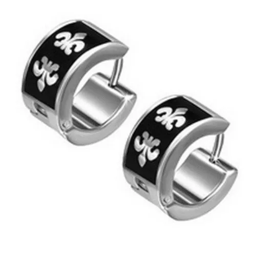 Black Tribal Huggie Hoop Stainless Steel Earrings - Six Designs