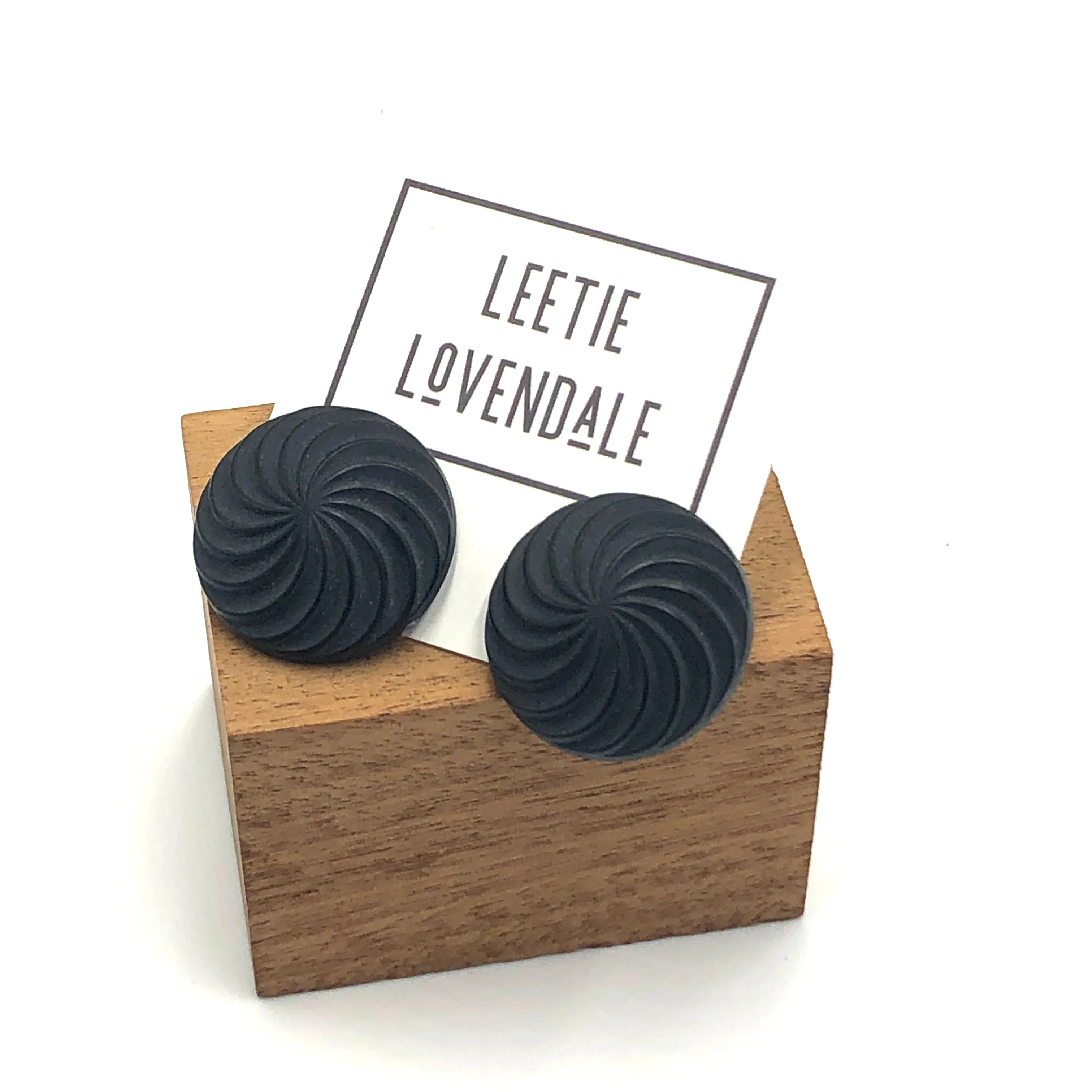 Black Vortex Retro Button Stud Earrings