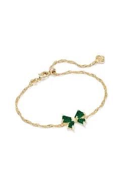 Blair Bow Small Delicate Chain Bracelet in Gold Emerald Drusy