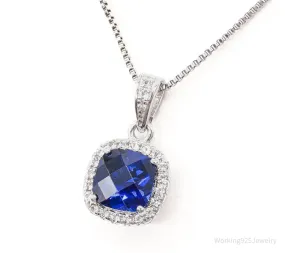 Blue Lab Sapphire Cubic Zirconia Sterling Silver Necklace