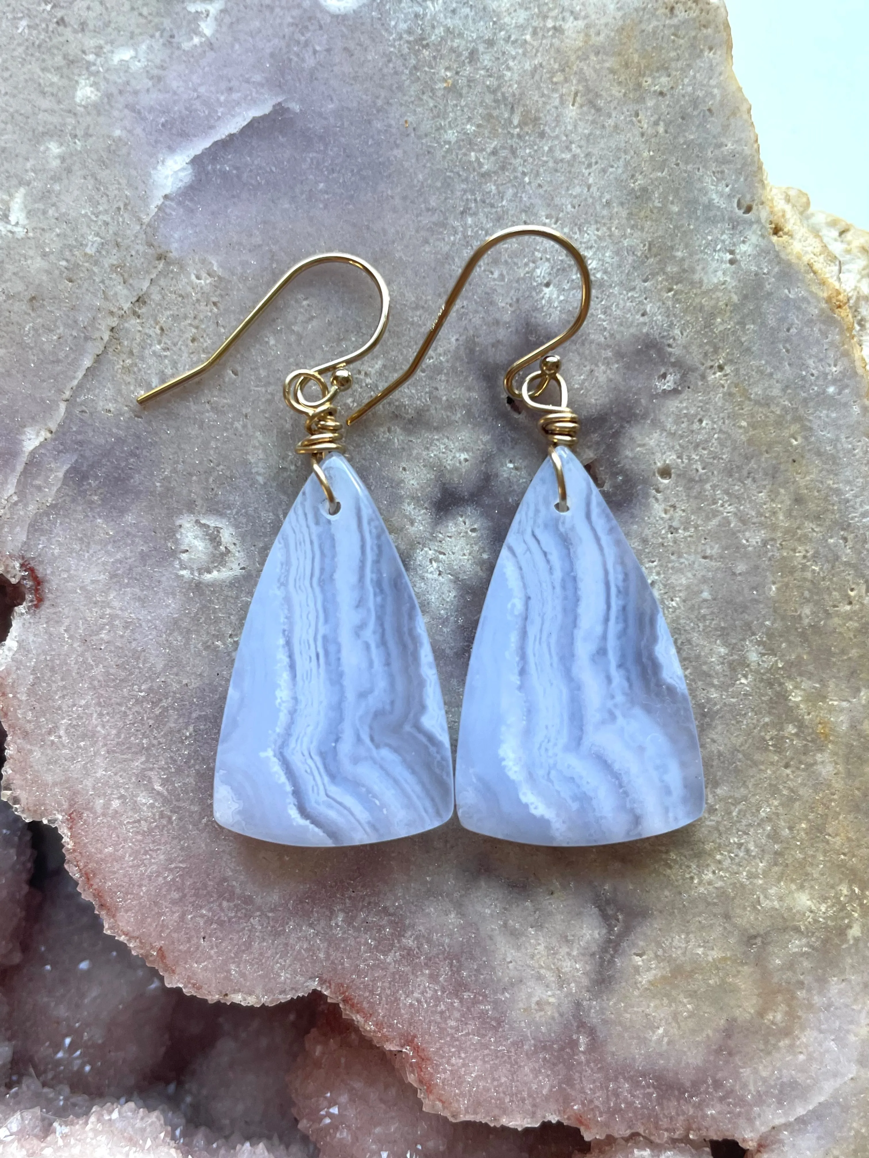 Blue Lace Agate Earrings Gold filled