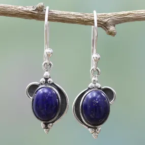 Blue Ovals Lapis Lazuli Silver Dangle Earrings