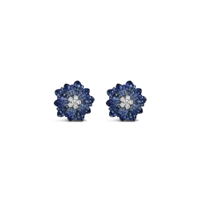 Blue Sapphire & Diamond Flower Earrings