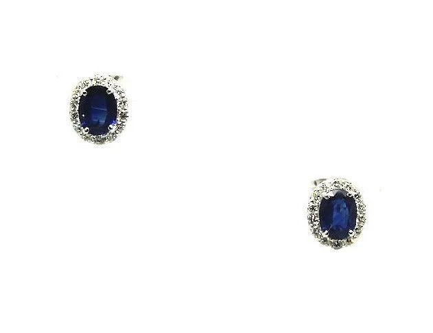 Blue Sapphire & Diamond Halo Studs