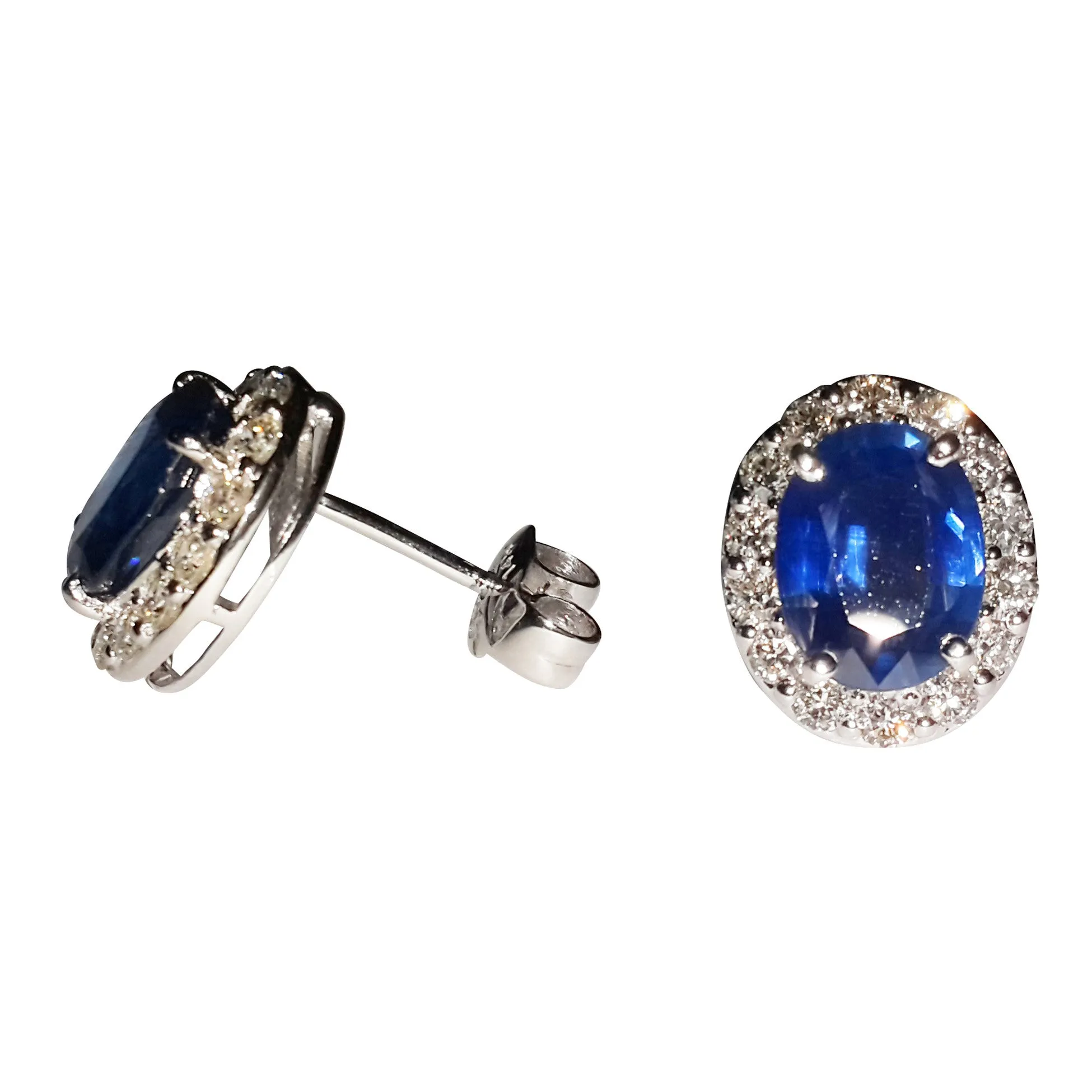 Blue Sapphire & Diamond Halo Studs