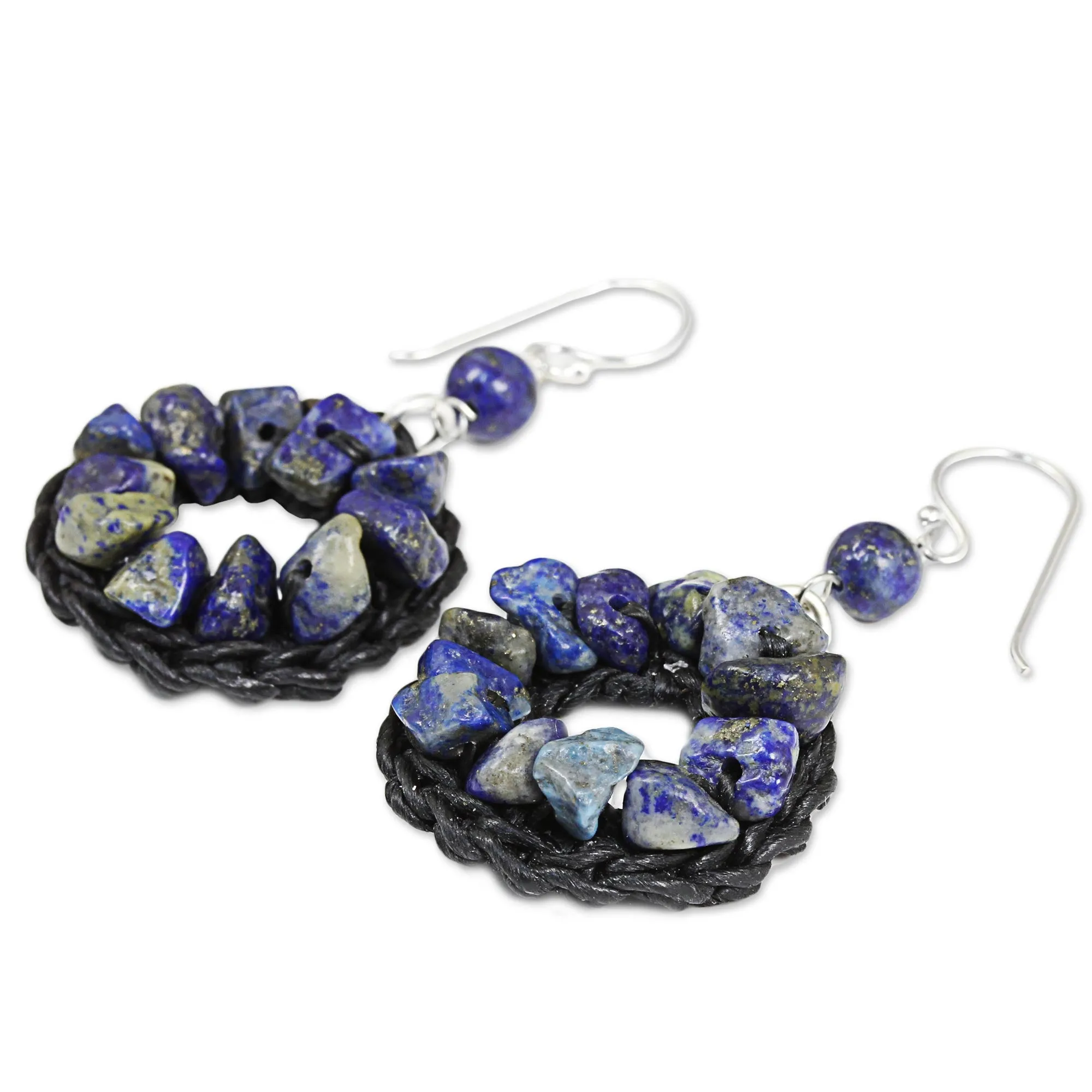 Blue Summer Lapis Lazuli Wreath Dangle Earrings Handmade in Thailand