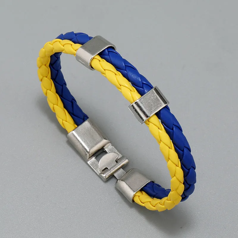 Blue Yellow Multi-Layer Woven Leather Bracelet Creative New Flag of Ukraine Color Bracelet