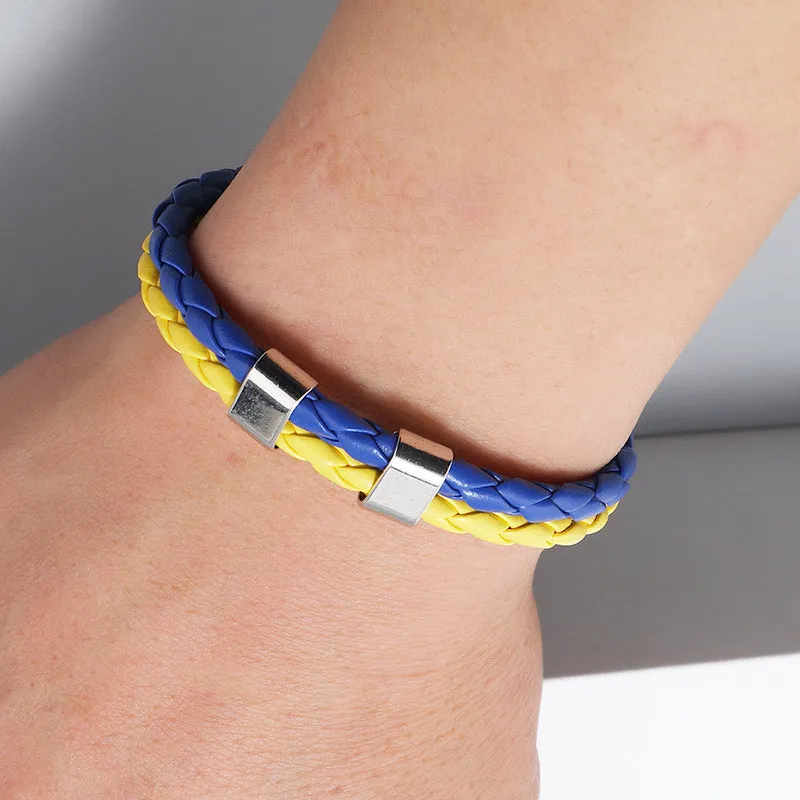 Blue Yellow Multi-Layer Woven Leather Bracelet Creative New Flag of Ukraine Color Bracelet