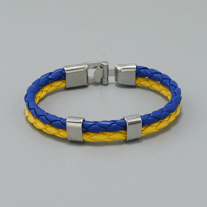 Blue Yellow Multi-Layer Woven Leather Bracelet Creative New Flag of Ukraine Color Bracelet