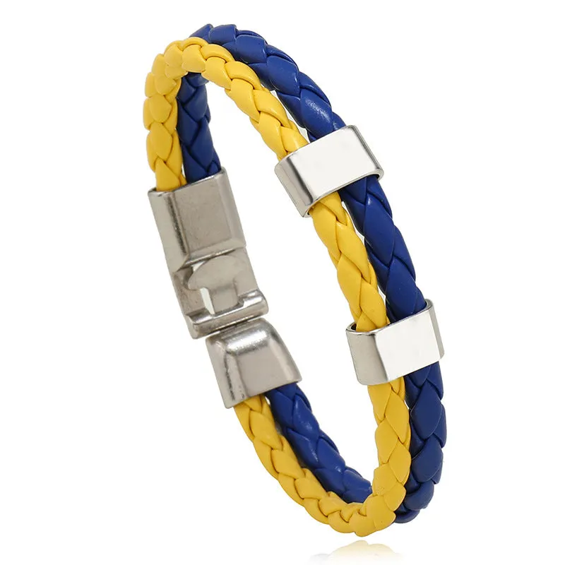 Blue Yellow Multi-Layer Woven Leather Bracelet Creative New Flag of Ukraine Color Bracelet