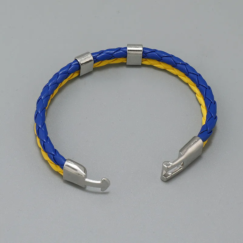 Blue Yellow Multi-Layer Woven Leather Bracelet Creative New Flag of Ukraine Color Bracelet