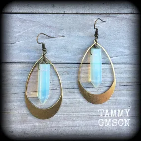 Boho chic gemstone earrings-Opalite and brass gemstone earrings