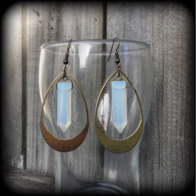 Boho chic gemstone earrings-Opalite and brass gemstone earrings