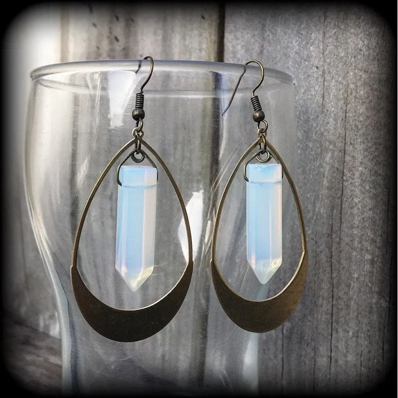 Boho chic gemstone earrings-Opalite and brass gemstone earrings