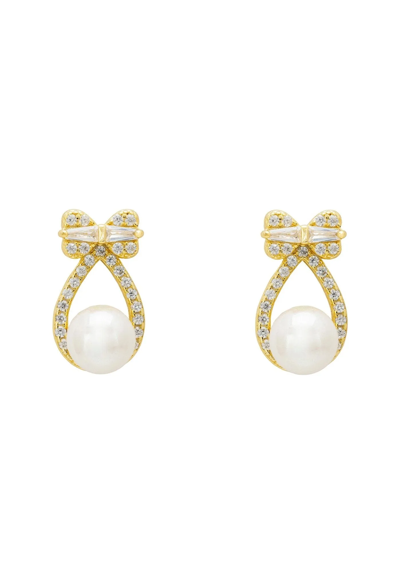 Bows And Pearls Earrings Gold