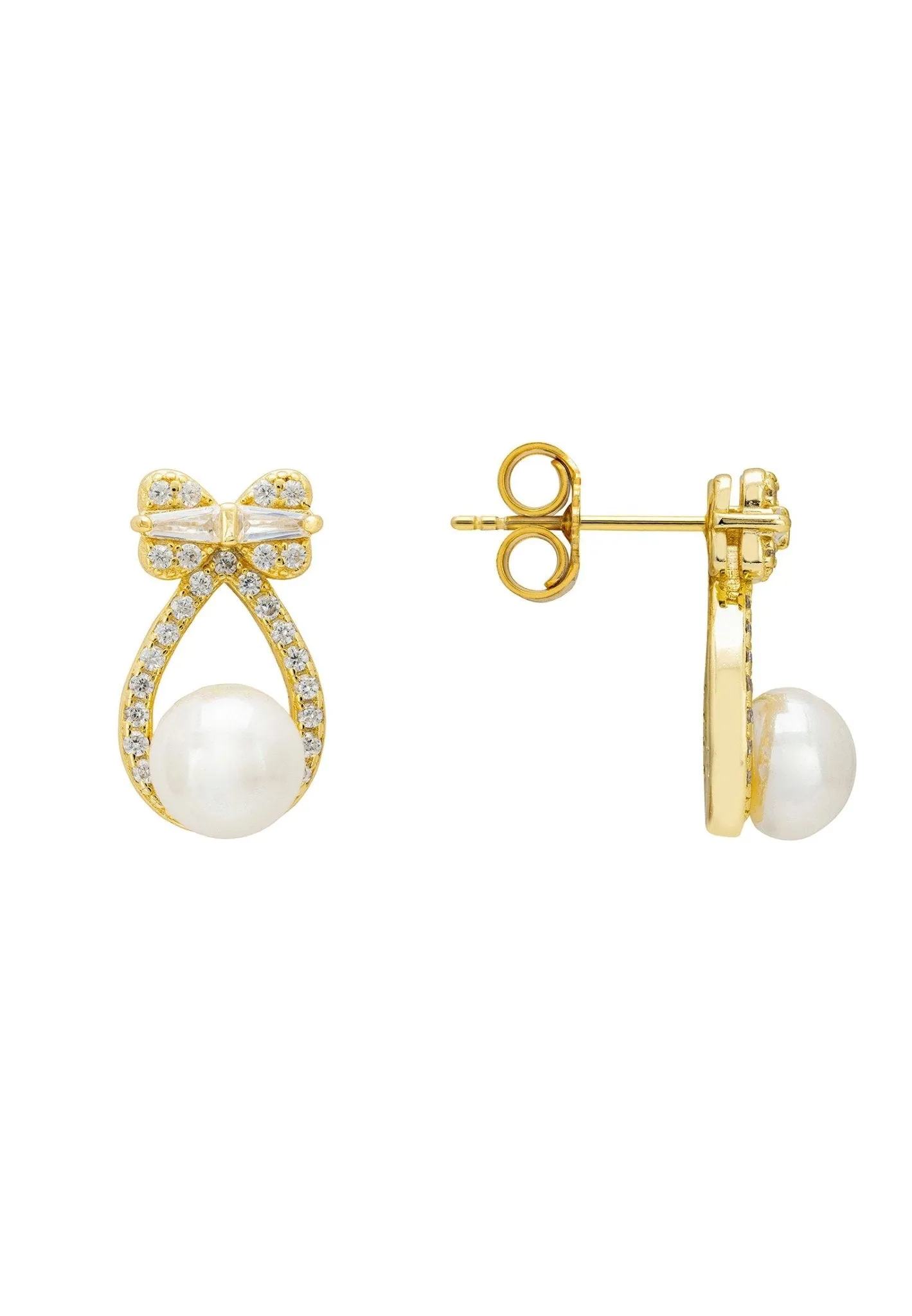 Bows And Pearls Earrings Gold